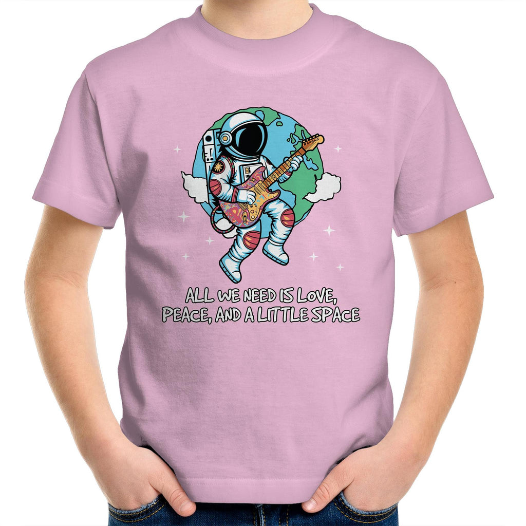 Astronaut, All We Need Is Love, Peace And A Little Space - Kids Youth T-Shirt Pink Kids Youth T-shirt Music Printed In Australia Space