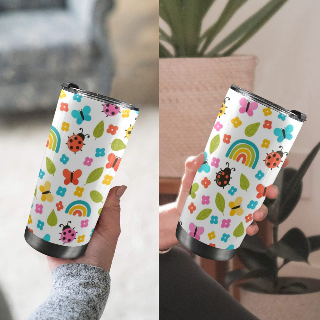 Ladybugs And Rainbows - 20oz Mobile Tumbler with Lid (Black Lock)