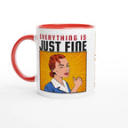 Personalised - Everything Is Just Fine - White 11oz Ceramic Mug with Colour Inside Ceramic Red Personalised 11oz Mug comic customise Globally Fulfilled personalise Retro