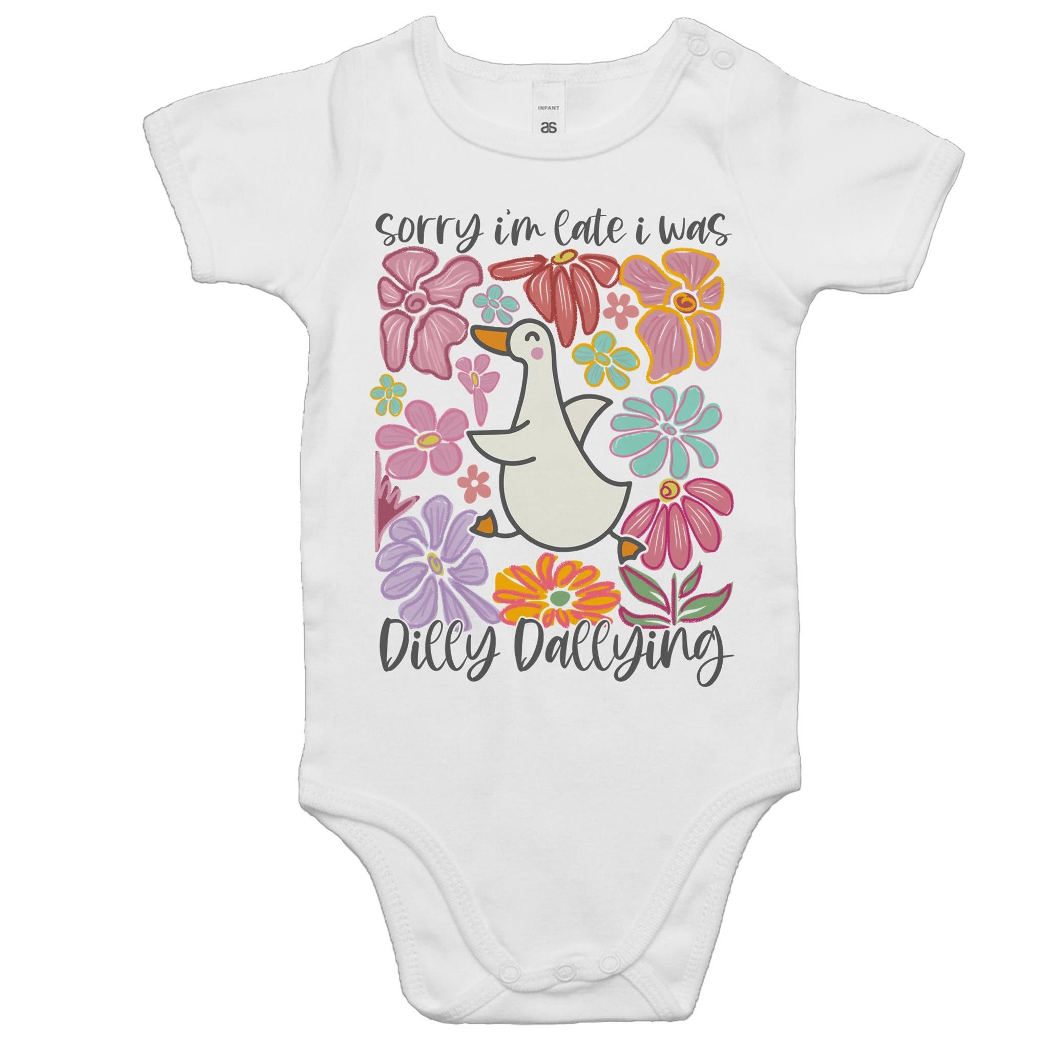 Sorry I'm Late, I Was Dilly Dallying - Baby Bodysuit White Baby Bodysuit animal Printed In Australia