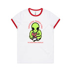 Reading Takes You To Another World, Alien - Women's Ringer Tee White Red Womens Ringer T-shirt Printed In Australia Reading Sci Fi
