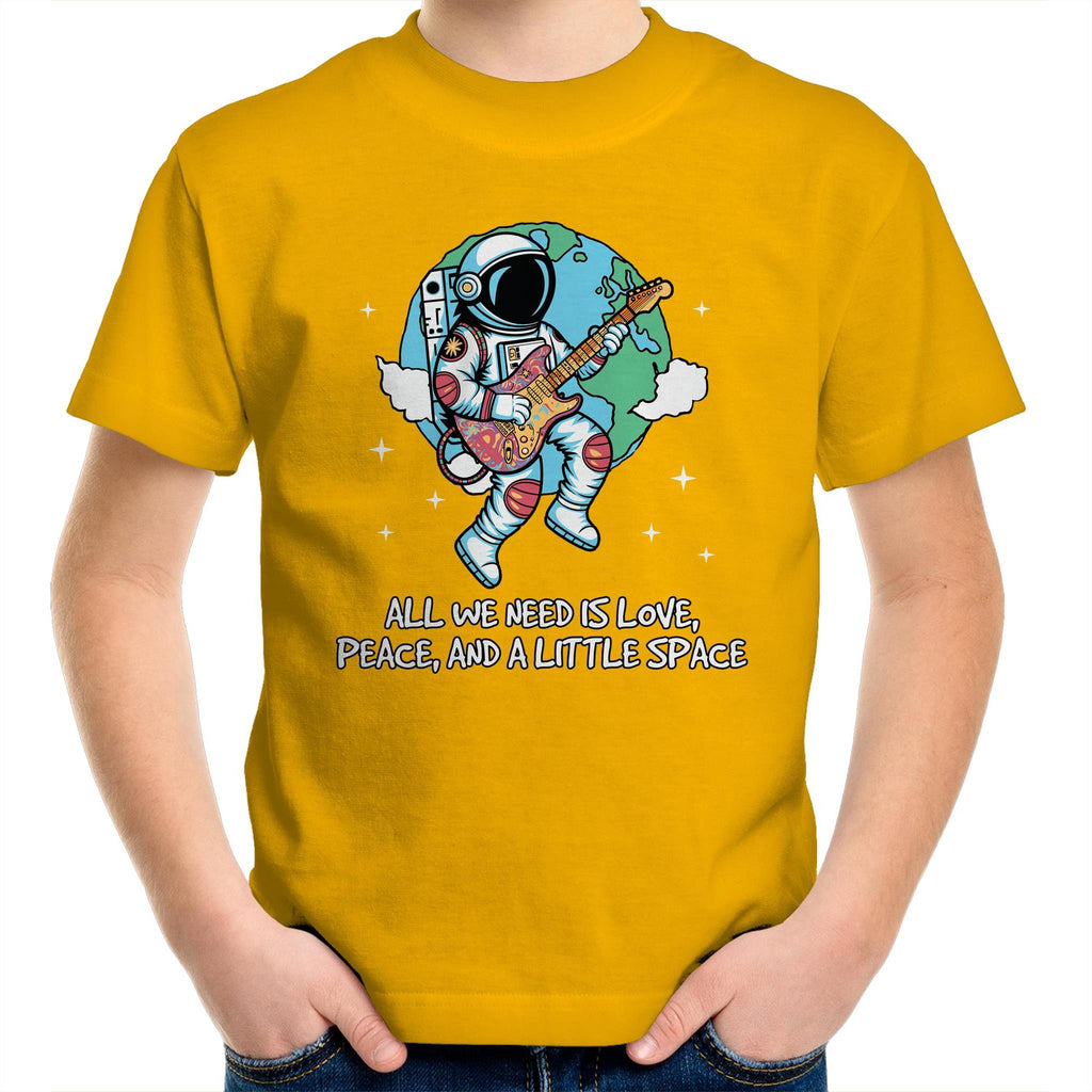 Astronaut, All We Need Is Love, Peace And A Little Space - Kids Youth T-Shirt Gold Kids Youth T-shirt Music Printed In Australia Space