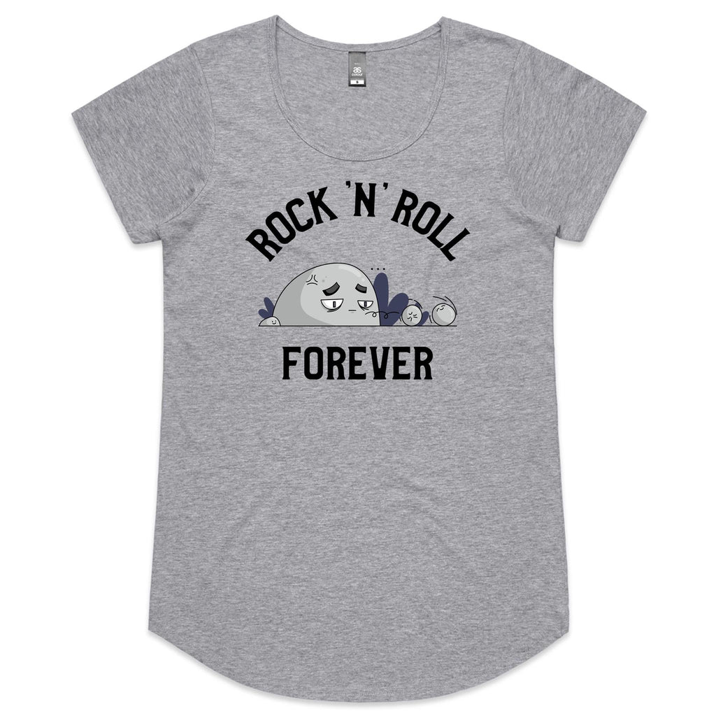 Rock And Roll Forever - Womens Scoop Neck T-Shirt Grey Marle Womens Scoop Neck T-shirt Music Printed In Australia