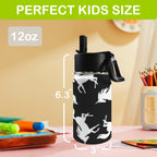 Black And White Unicorn - 12oz Kids Water Bottle with Straw Lid