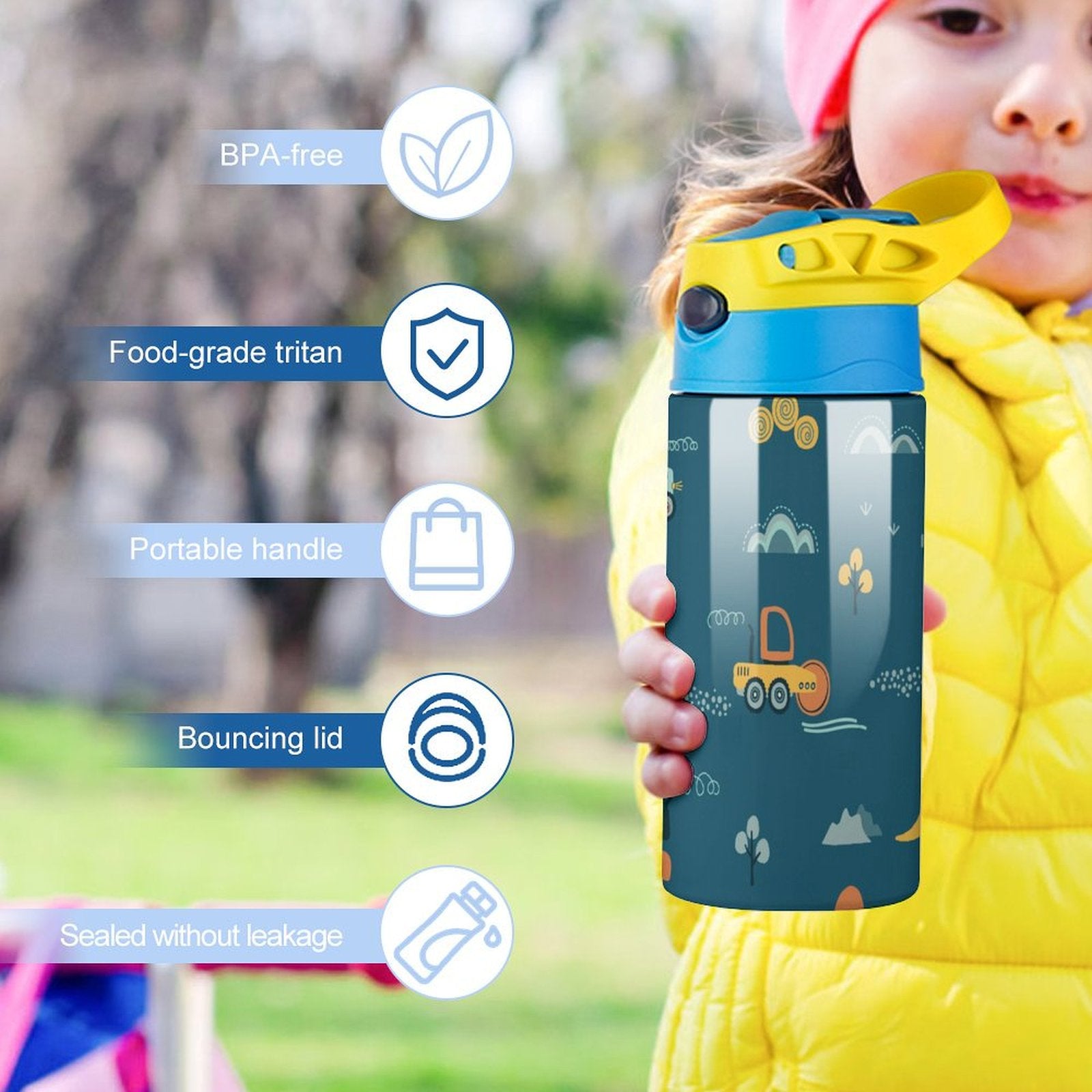 Construction Vehicles - Little Kids Water Bottle Little Kids Water Bottle Printed Offshore