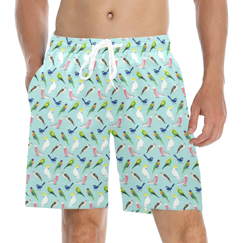 Australian Birds Men's Mid-Length Beach Shorts 5XL Men's Mid-Length Beach Shorts animal Birds Printed Offshore