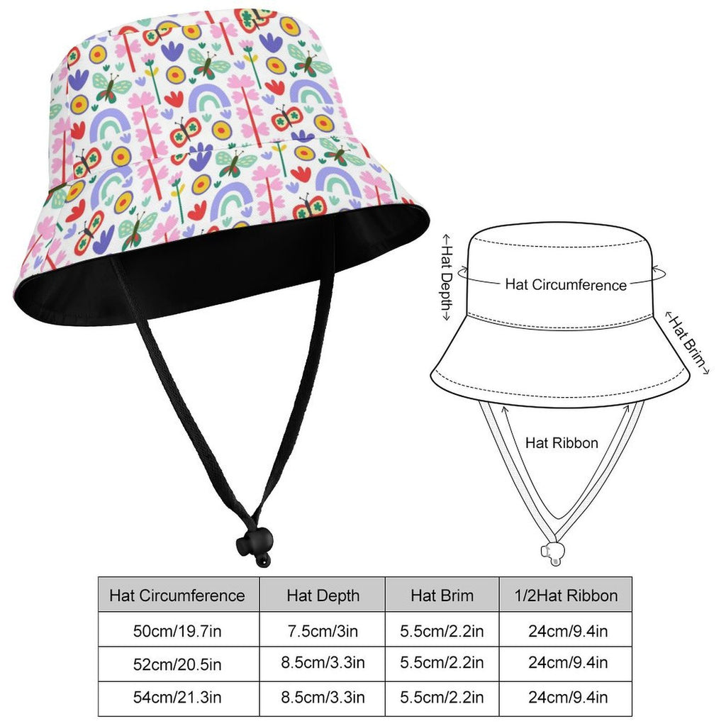 Rainbows And Butterflies Kids Bucket Hat Kids Bucket Hat animal Printed Offshore