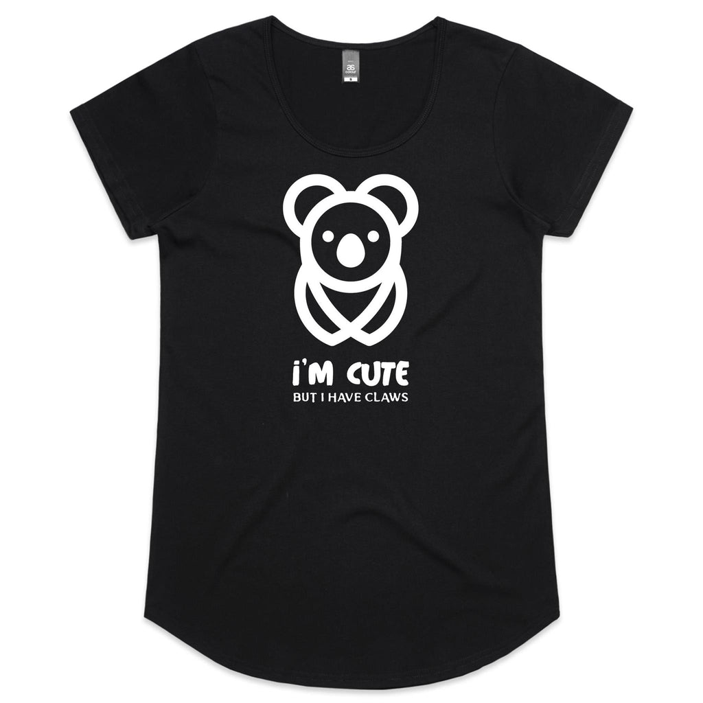Koala, I'm Cute But I Have Claws- Womens Scoop Neck T-Shirt Black Womens Scoop Neck T-shirt animal Printed In Australia