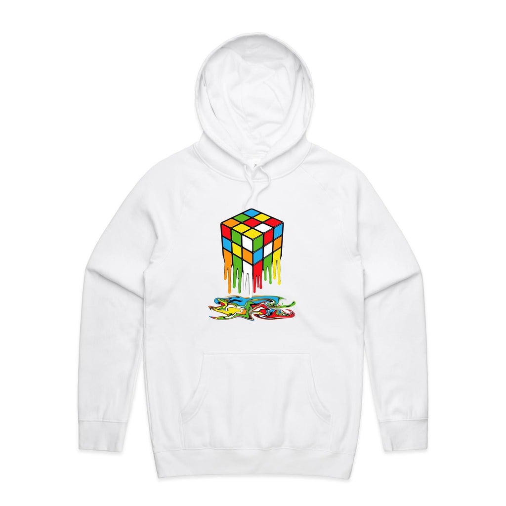 Melting Game Cube - Mens Hoodie White Mens Hoodie Games Printed In Australia