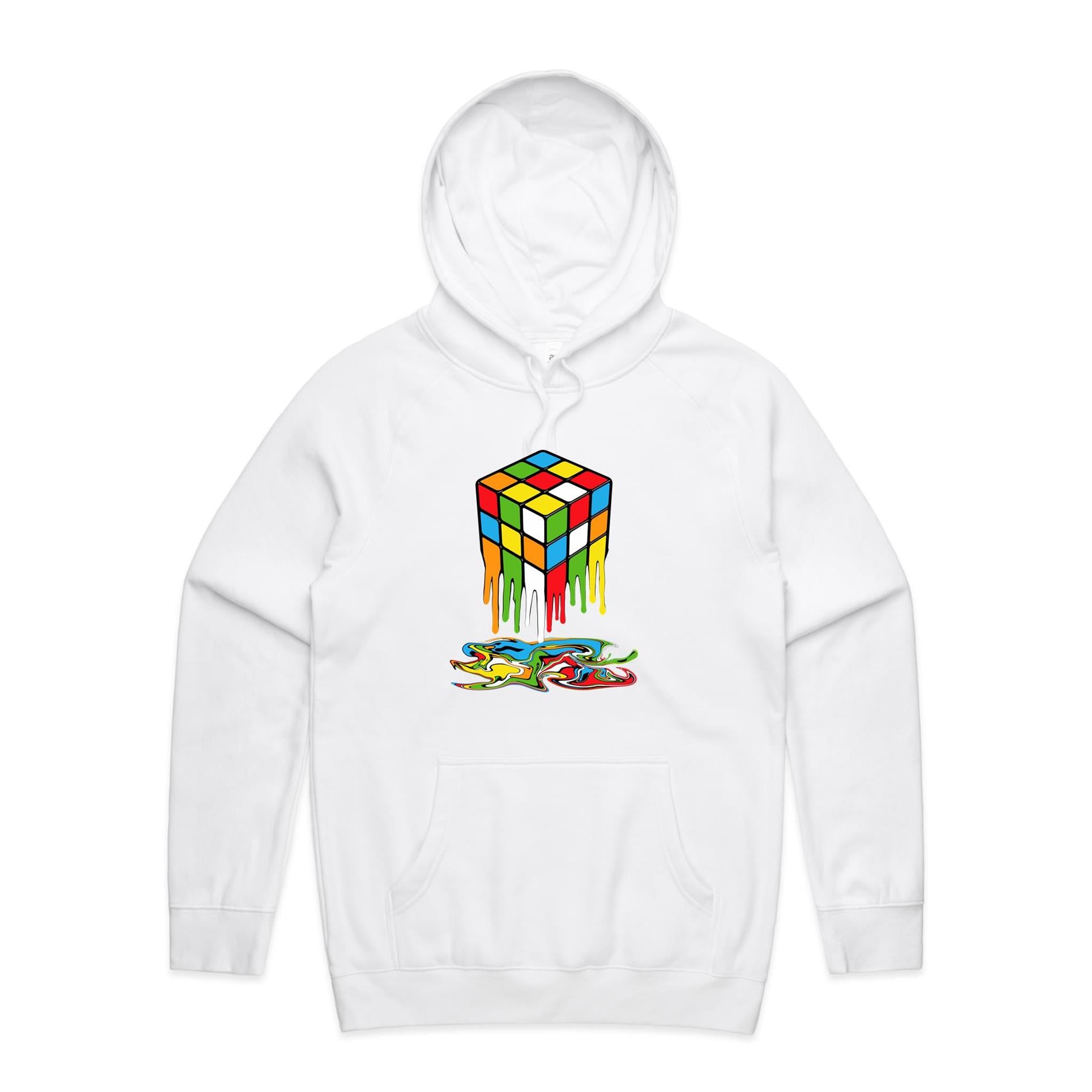 Melting Game Cube - Mens Hoodie White Mens Hoodie Games Printed In Australia