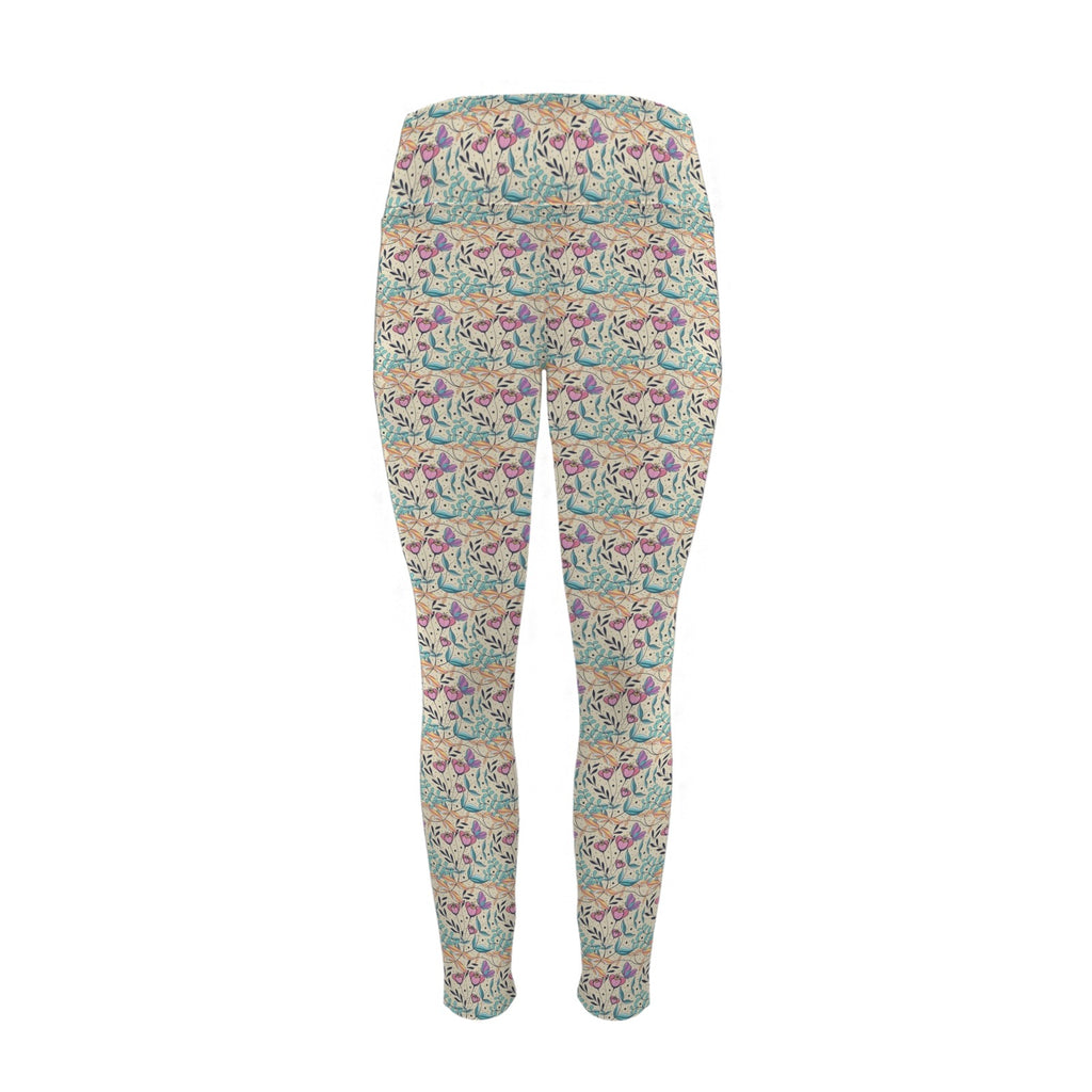 Butterfly Floral Women's High Waist Pockets Yoga Leggings Women's High Waist Pockets Yoga Leggings Plants Printed Offshore Retro