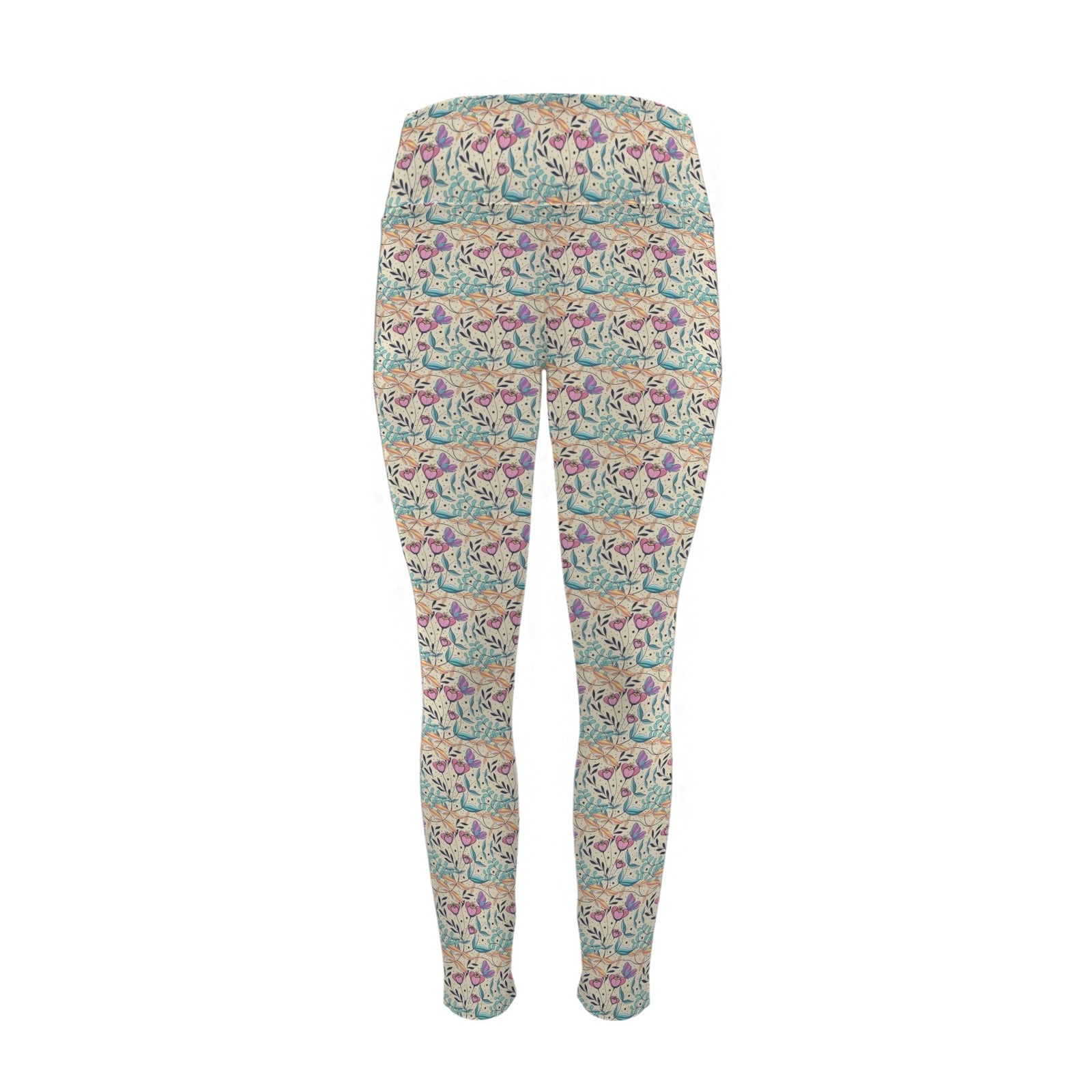 Butterfly Floral Women's High Waist Pockets Yoga Leggings Women's High Waist Pockets Yoga Leggings Plants Printed Offshore Retro