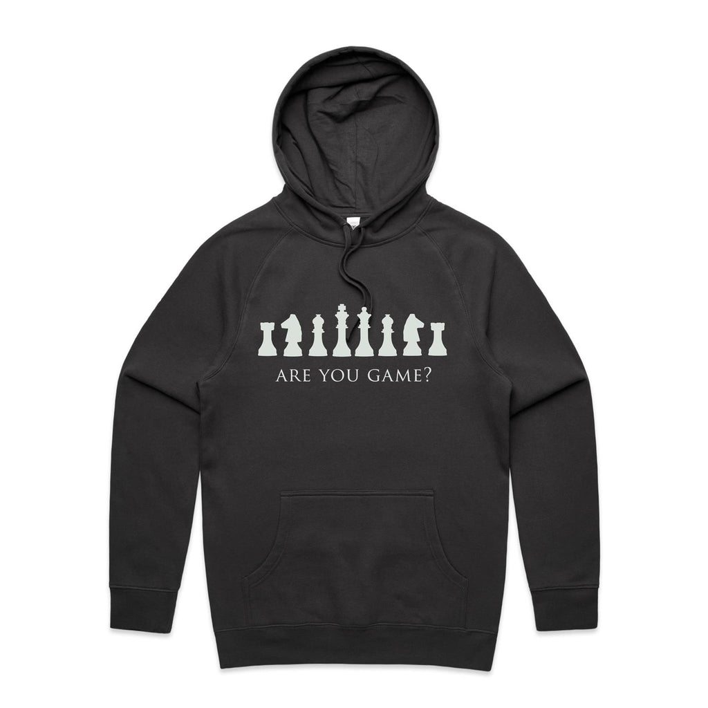Are You Game, Chess - Mens Hoodie Coal Mens Hoodie Chess Games Printed In Australia