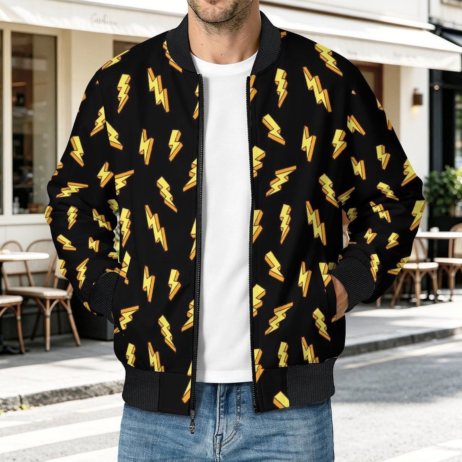 Lightning Bolts Men's Casual Zip‑Up Bomber Jacket