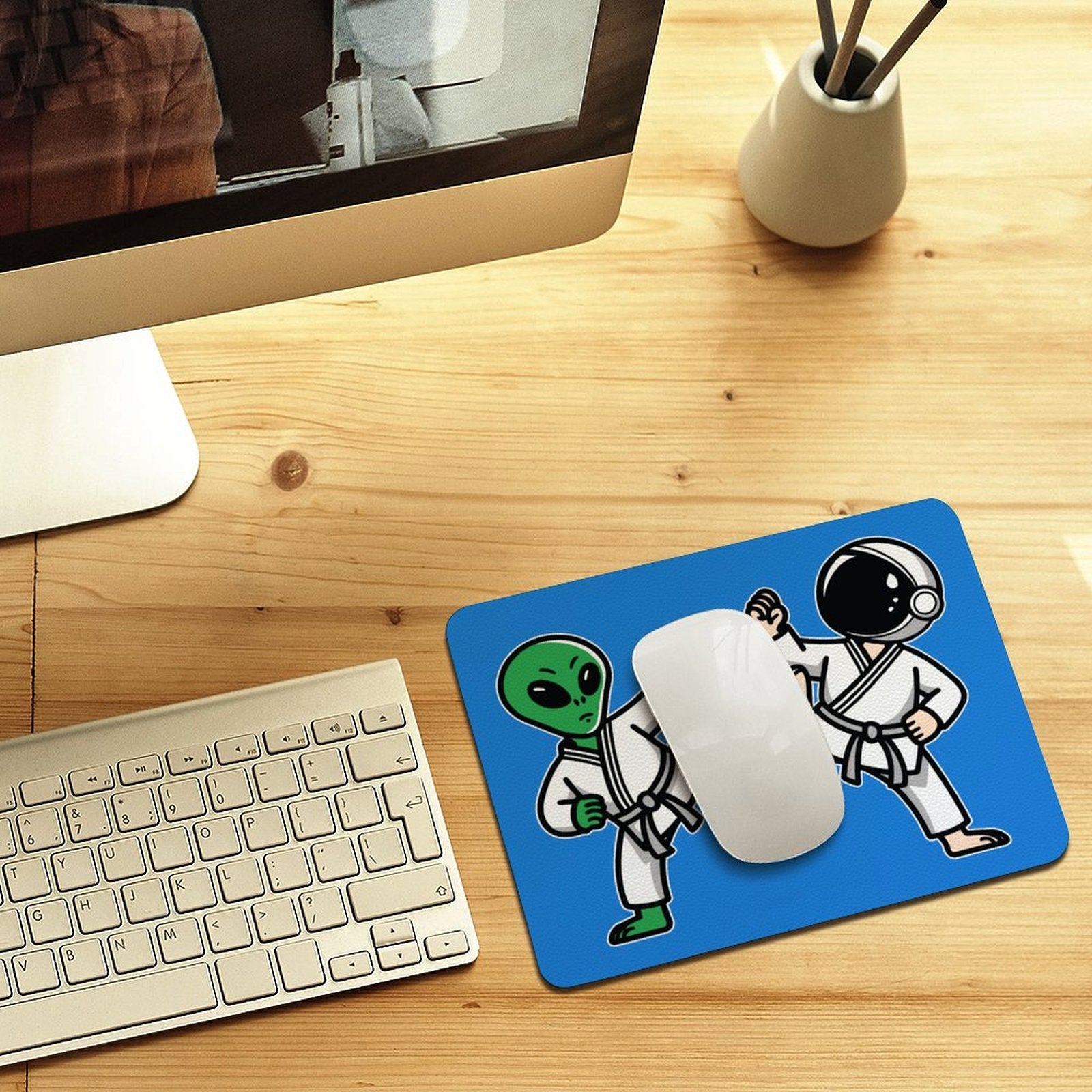 Karate Alien And Astronaut Leather Mouse Pad Leather Mouse Pad Printed Offshore Sci Fi Space