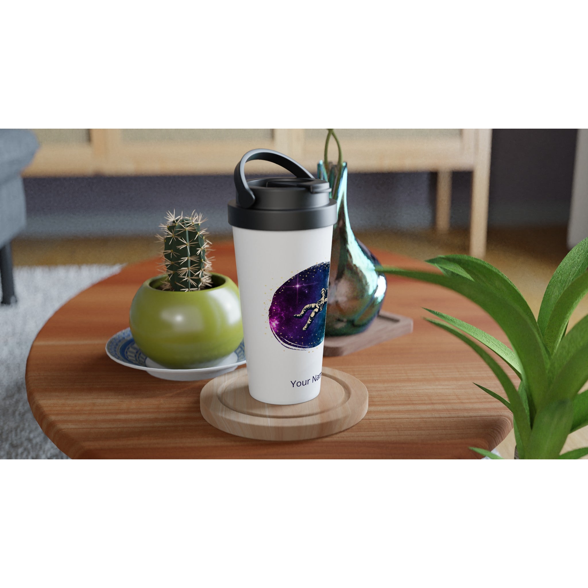 Personalised - Spaceman - White 15oz Stainless Steel Travel Mug Personalised Travel Mug Globally Fulfilled space