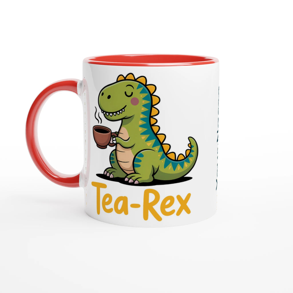 Personalised - Tea-Rex, Tea Drinking Dinosaur - 11oz Ceramic Mug Ceramic Red Personalised 11oz Mug animal Globally Fulfilled Tea