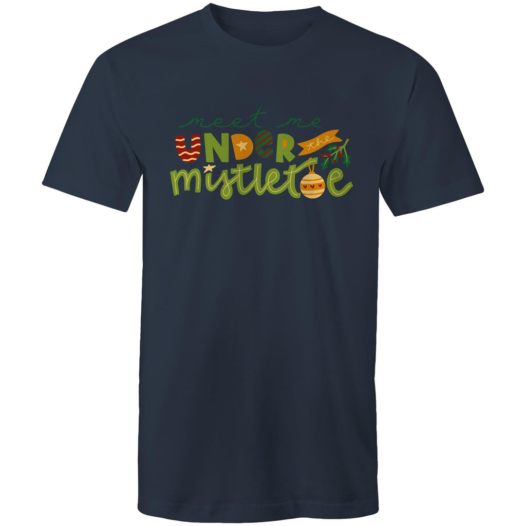 Meet Me Under The Mistletoe, Christmas - Mens T-Shirt Navy Mens Christmas T-shirt Christmas Printed In Australia