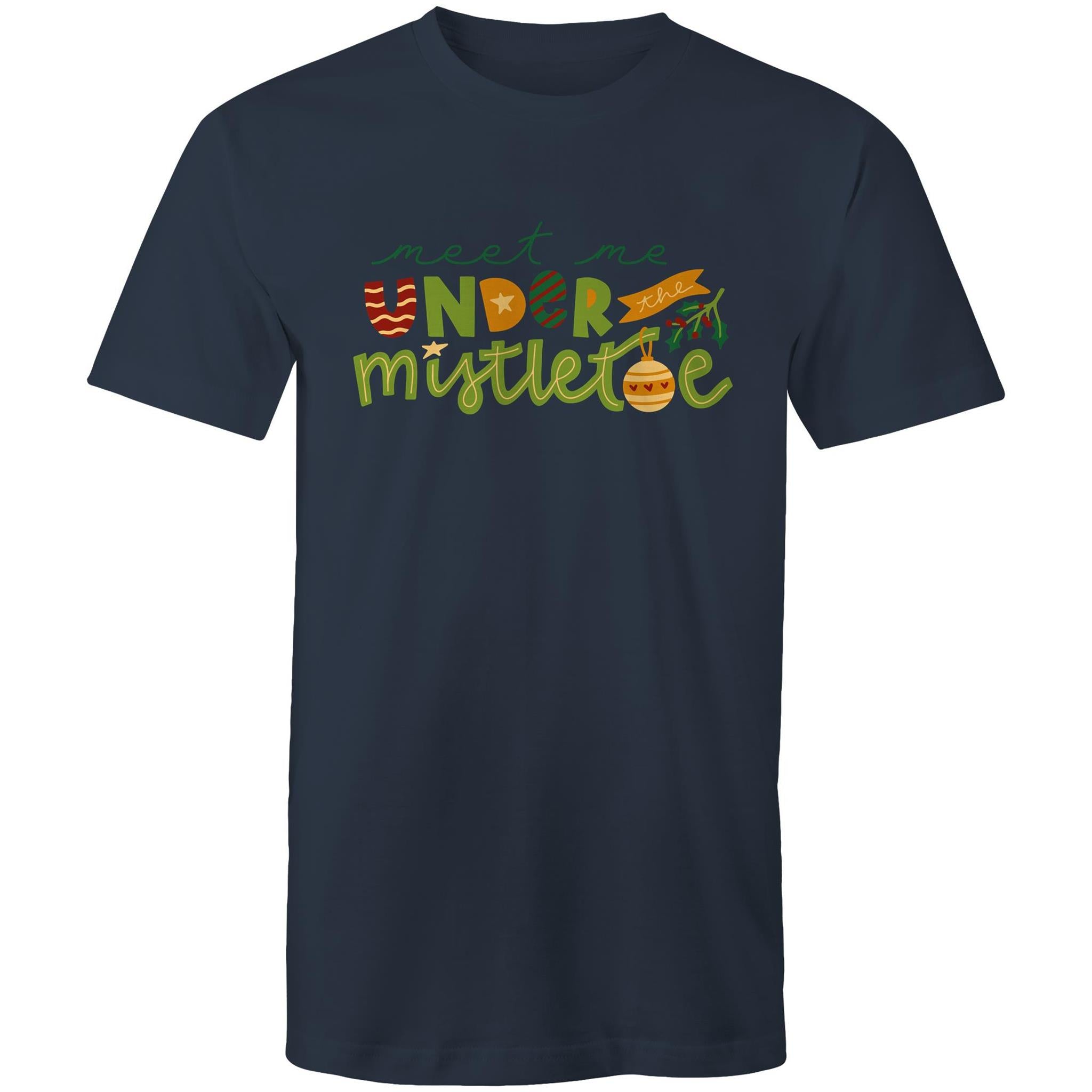 Meet Me Under The Mistletoe, Christmas - Mens T-Shirt Navy Mens Christmas T-shirt Christmas Printed In Australia