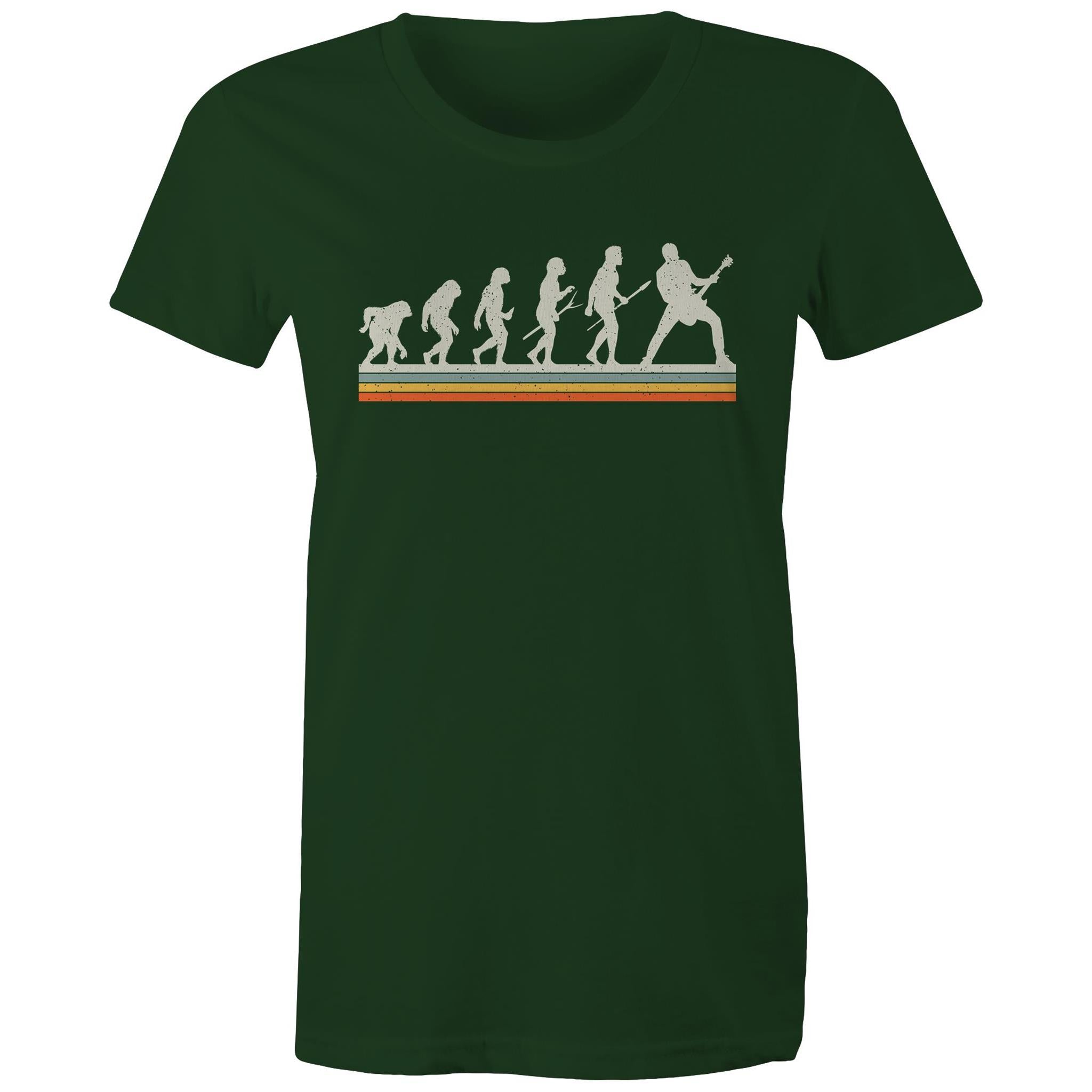 Guitar Player Evolution - Womens T-shirt Forest Green Womens T-shirt Music Printed In Australia