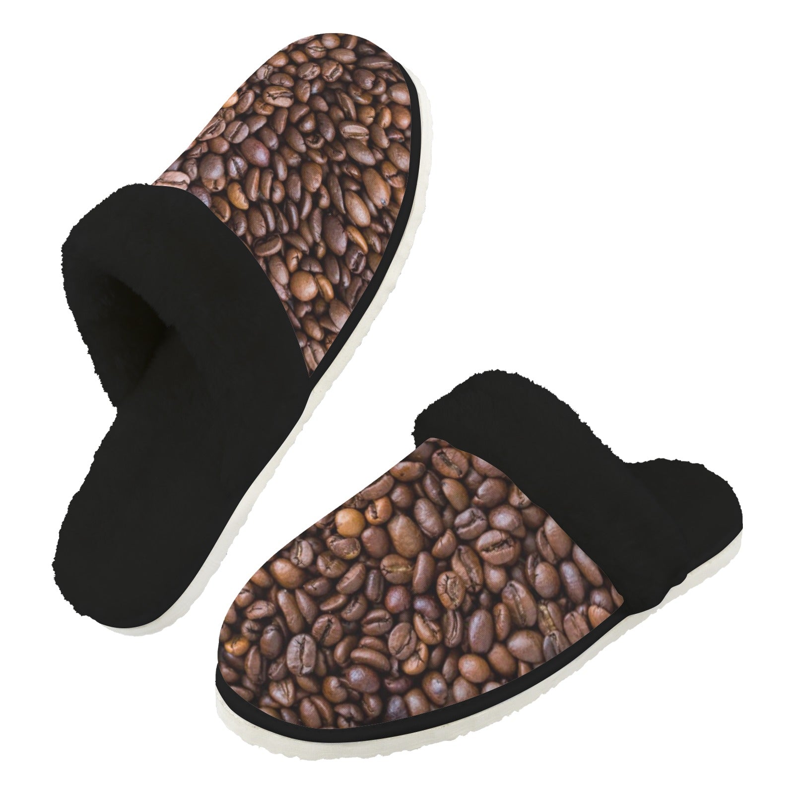 Coffee Beans - Men's Fur Trim Thick-Sole Indoor Slippers 2XL Men's Fur Trimmed Slippers Coffee Printed Offshore