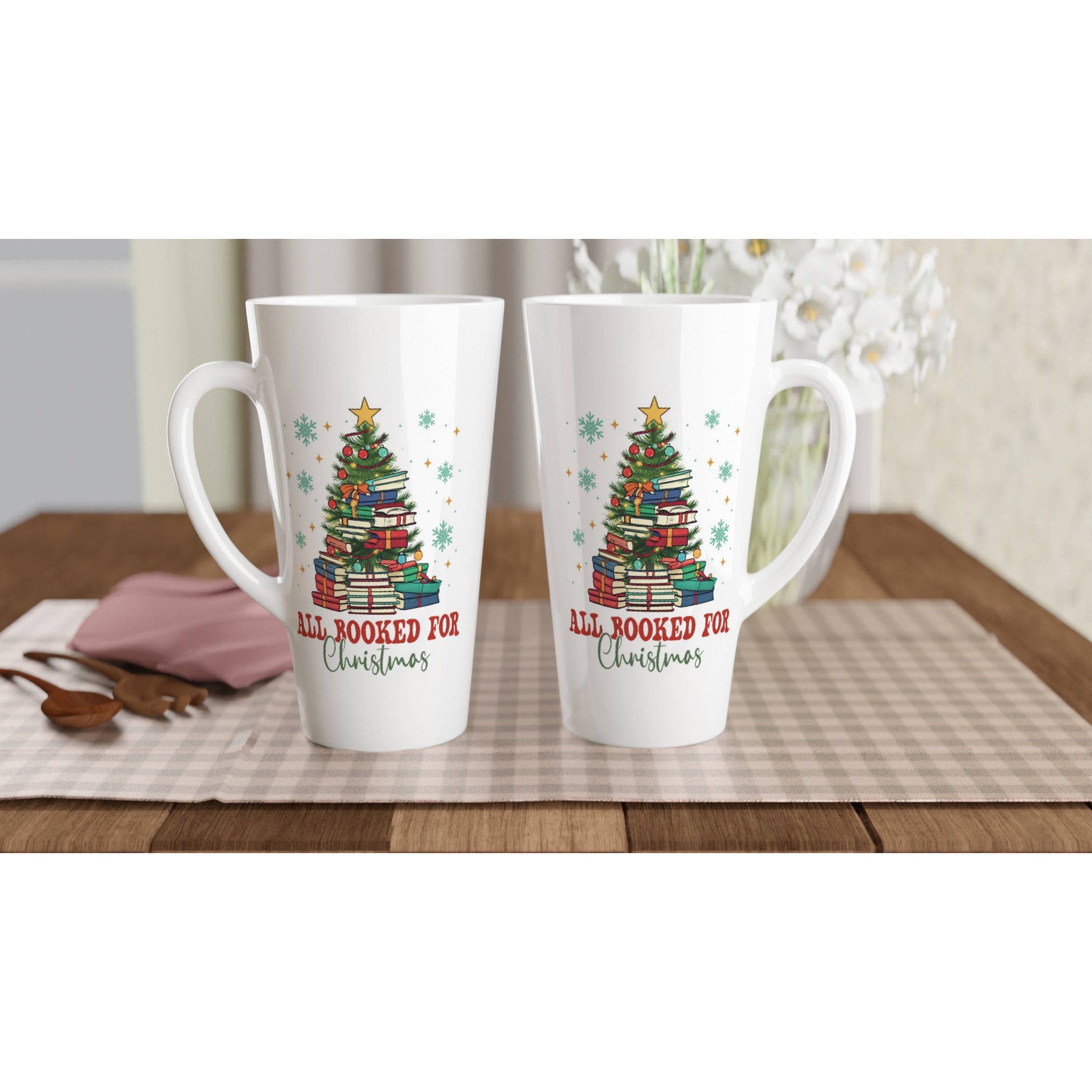 All Booked For Christmas White Latte 17oz Ceramic Mug Latte Mug
