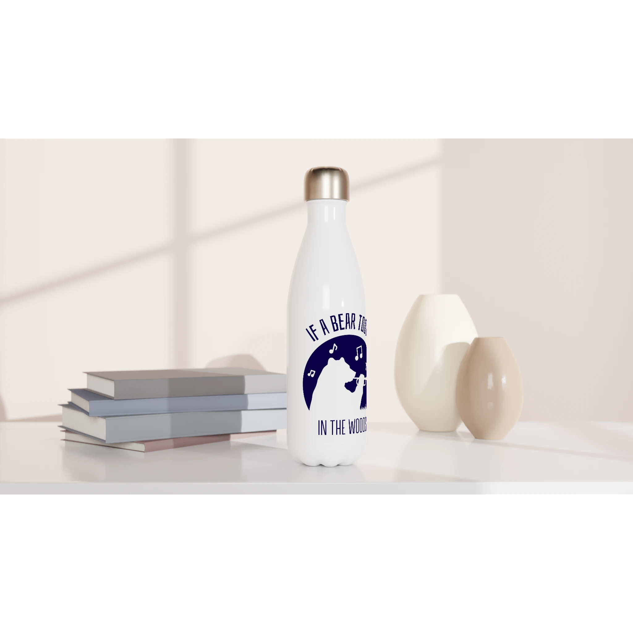 If A Bear Toots In The Woods, Trumpet Player - White 17oz Stainless Steel Water Bottle White Water Bottle animal Globally Fulfilled Music