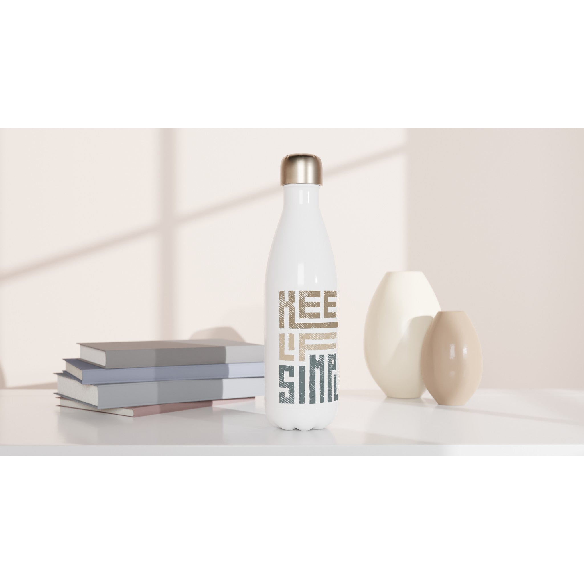 Keep Life Simple - White 17oz Stainless Steel Water Bottle White Water Bottle Globally Fulfilled Motivation