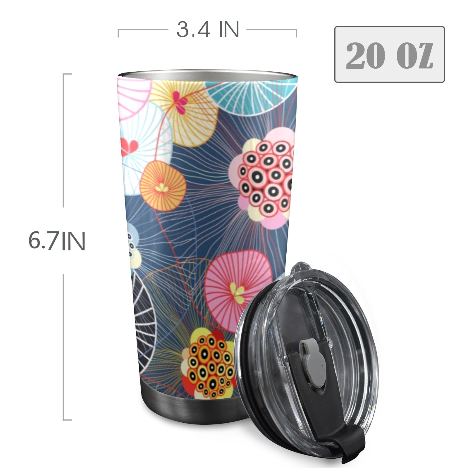 Abstract Floral - 20oz Mobile Tumbler with Lid (Black Lock) 20oz Travel Mug Printed Offshore