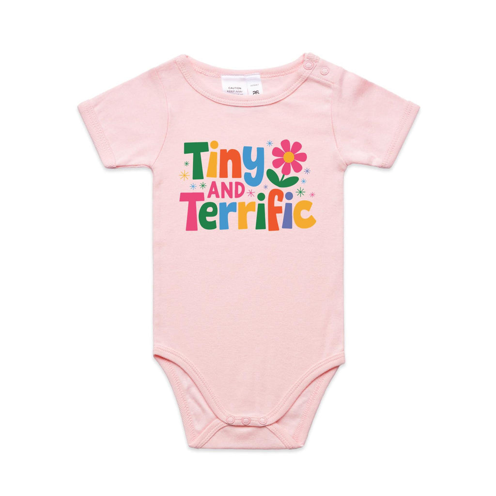 Tiny And Terrific AS Colour Baby Bodysuit Pink Baby Bodysuit Printed In Australia