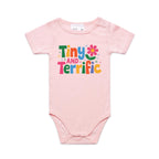 Tiny And Terrific AS Colour Baby Bodysuit Pink Baby Bodysuit Printed In Australia
