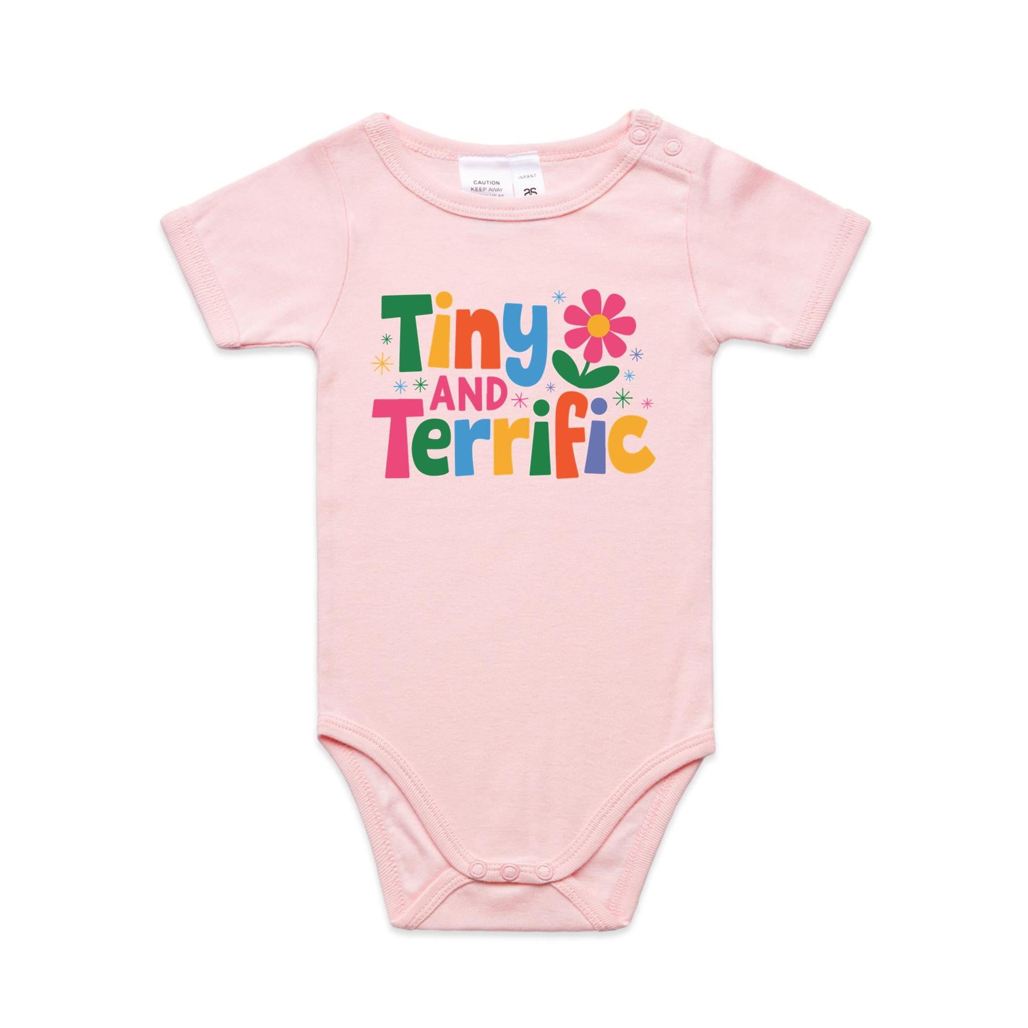 Tiny And Terrific AS Colour Baby Bodysuit Pink Baby Bodysuit Printed In Australia