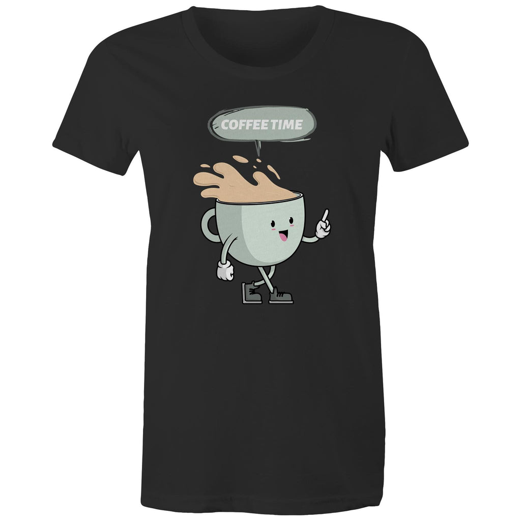 Coffee Time - Womens T-shirt Black Womens T-shirt Coffee Printed In Australia