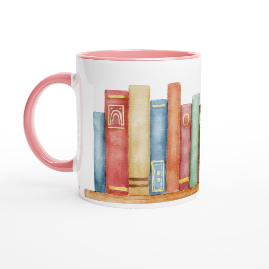 Books - White 11oz Ceramic Mug with Colour Inside Ceramic Pink Colour 11oz Mug Globally Fulfilled Reading