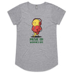 Music On, Worries Off - Womens Scoop Neck T-Shirt Grey Marle Womens Scoop Neck T-shirt Music Printed In Australia