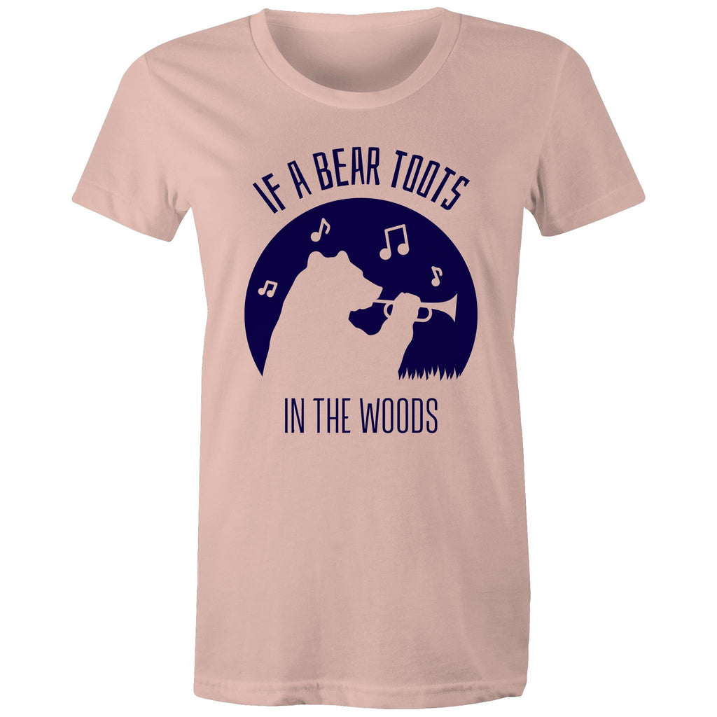 If A Bear Toots In The Woods, Trumpet Player - Womens T-shirt Pale Pink Womens T-shirt animal Music Printed In Australia