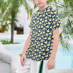 Rubber Ducks On Dark Senior Kid's Hawaiian Shirt Senior Kids Hawaiian Shirt 8-15 animal Printed Offshore