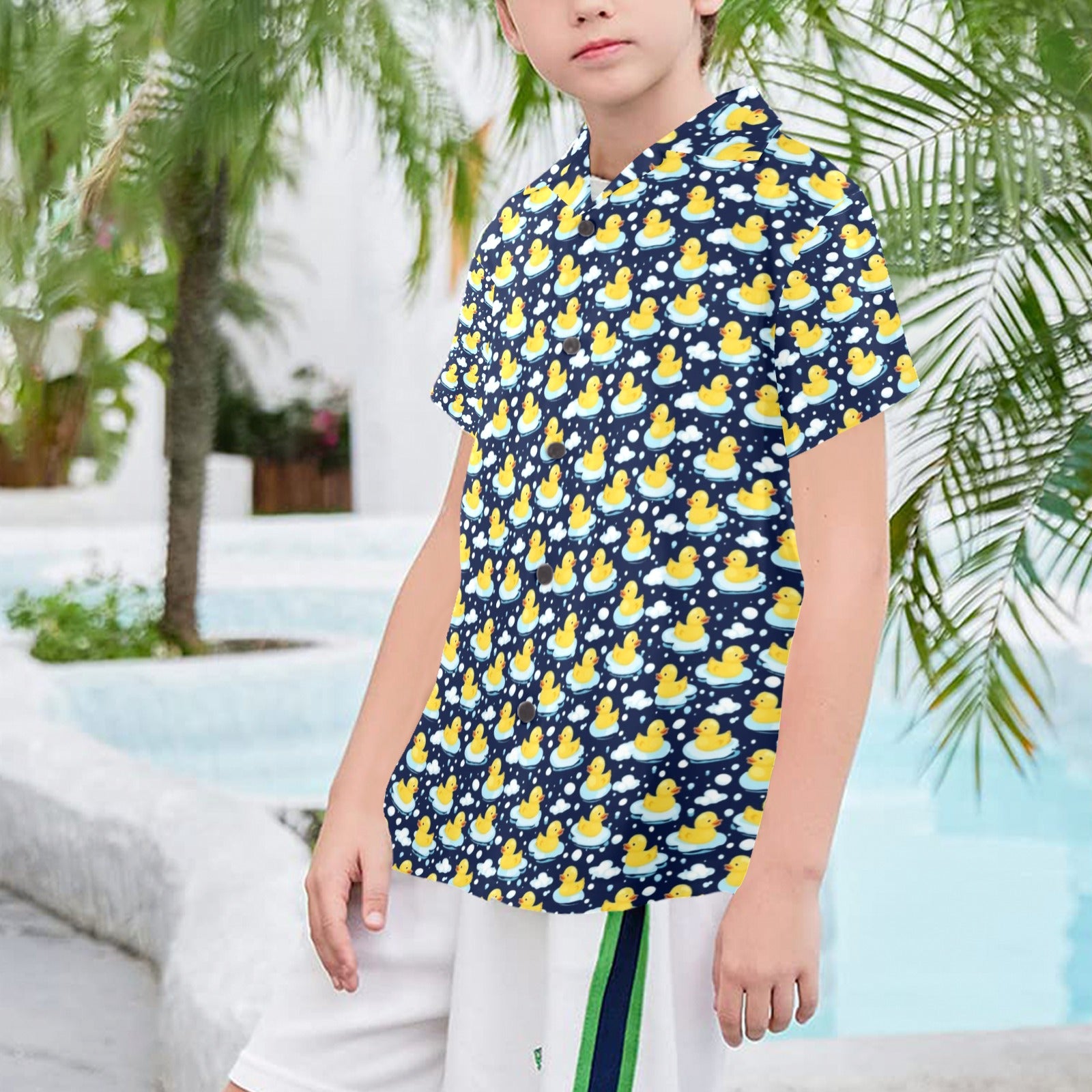 Rubber Ducks On Dark Senior Kid's Hawaiian Shirt