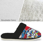 Comic Book Men's Fur Trim Thick-Sole Indoor Slippers Men's Fur Trimmed Slippers comic Printed Offshore