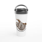 Don't Knock Lazy Until You Try It, Sloth - White 15oz Stainless Steel Travel Mug Default Title Travel Mug animal Funny Globally Fulfilled