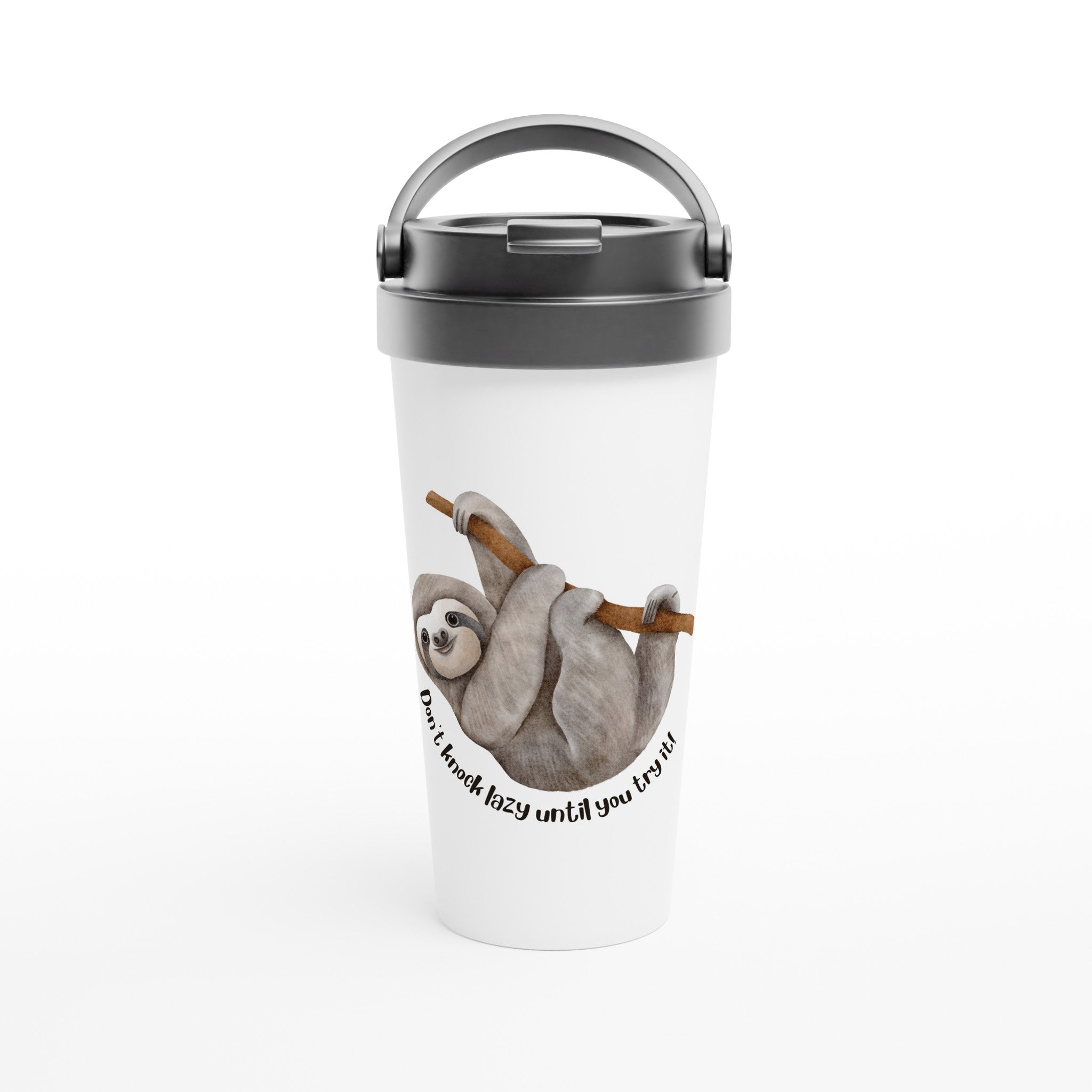 Don't Knock Lazy Until You Try It, Sloth - White 15oz Stainless Steel Travel Mug Default Title Travel Mug animal Funny Globally Fulfilled