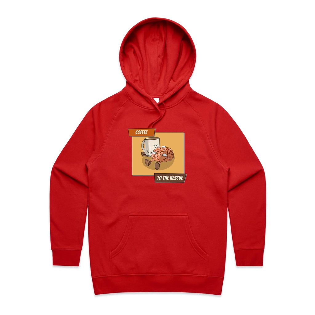 Coffee To The Rescue - Womens Hoodie Red Womens 2XL Womens Hoodie Coffee Printed In Australia