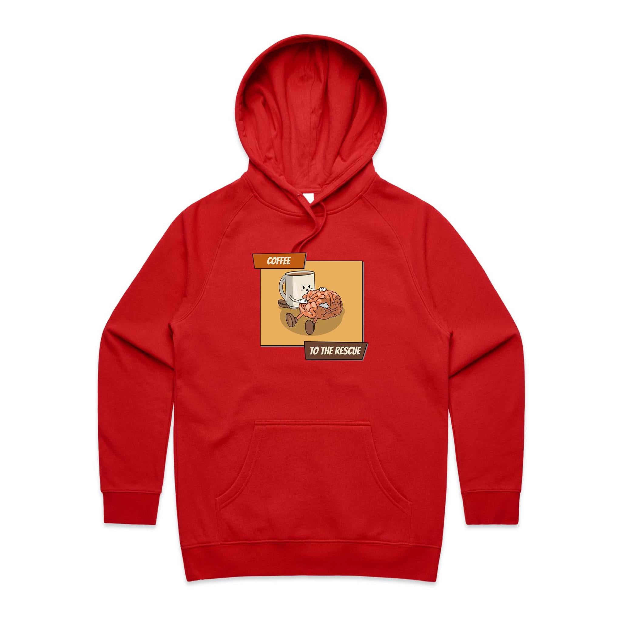 Coffee To The Rescue - Womens Hoodie Red Womens 2XL Womens Hoodie Coffee Printed In Australia