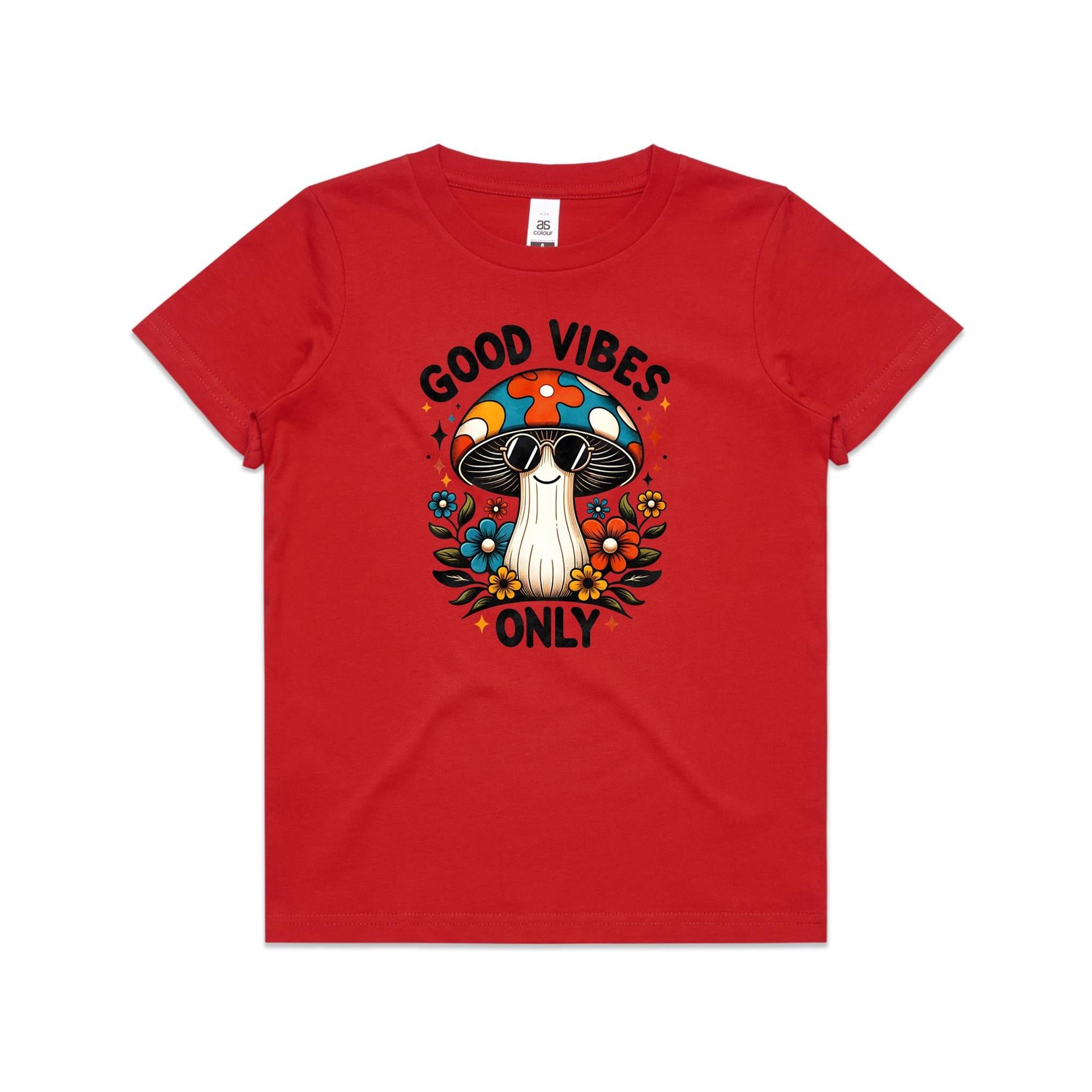 Good Vibes Only, Hippie Mushroom With Sunglasses - Kids T-shirt