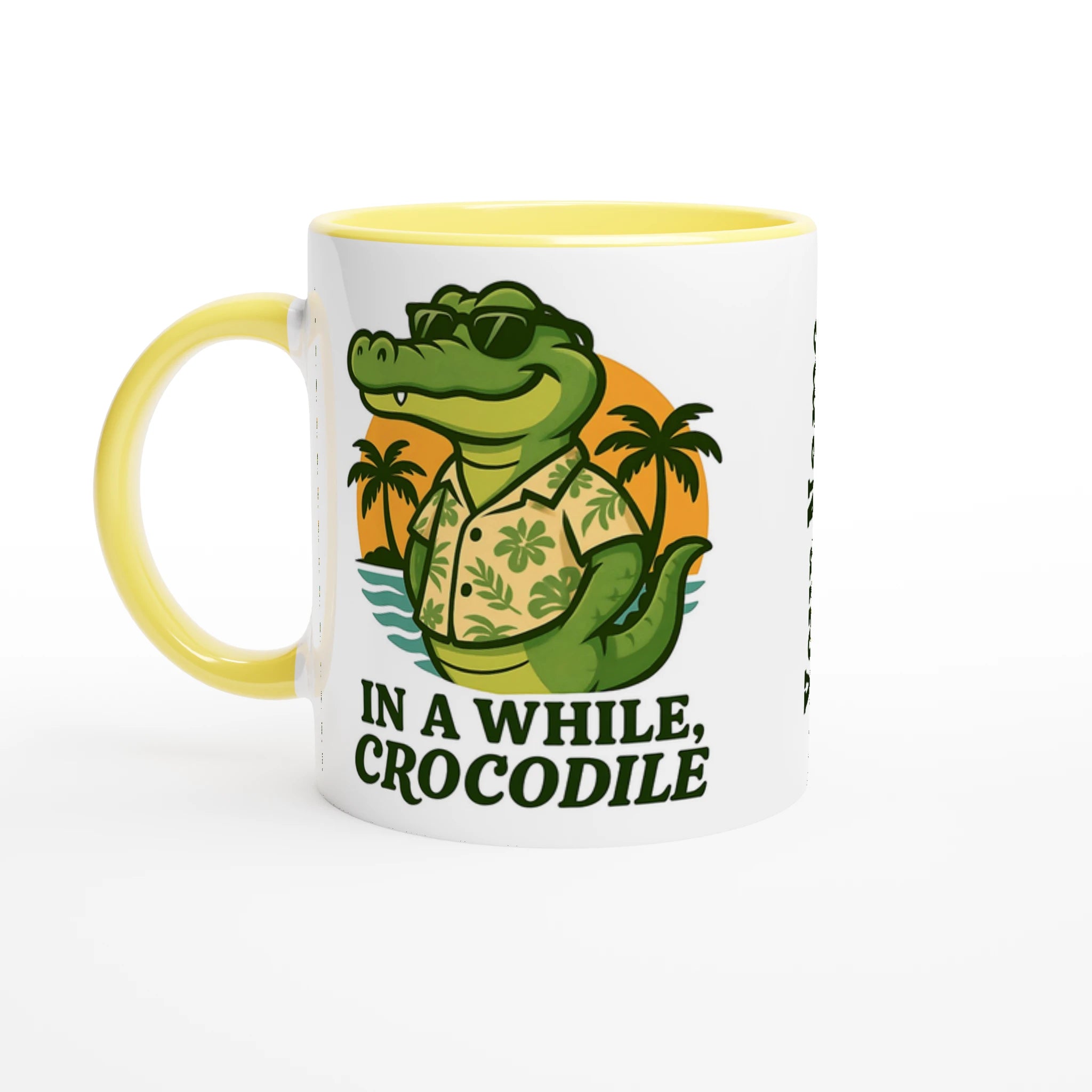 Personalised - In A While, Crocodile - 11oz Ceramic Mug Ceramic Yellow Personalised 11oz Mug animal Globally Fulfilled