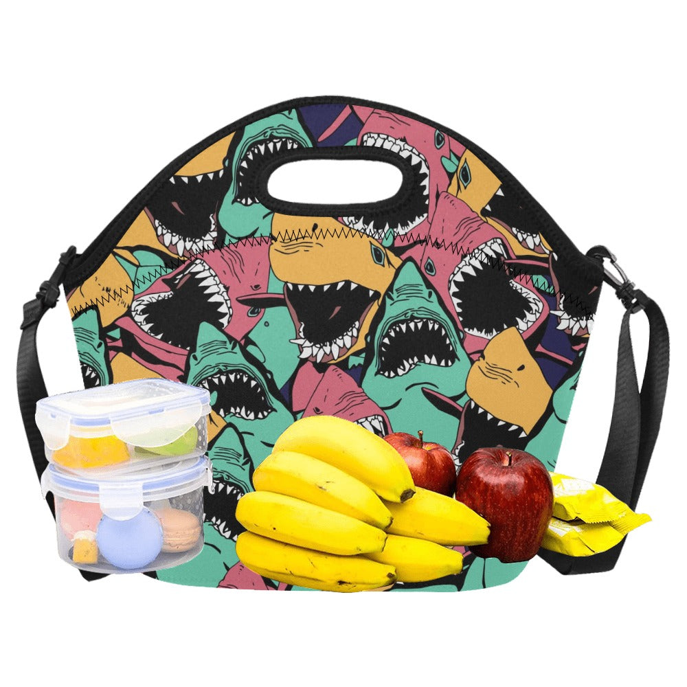 Scary Sharks - Neoprene Lunch Bag Neoprene Lunch Bag Printed Offshore