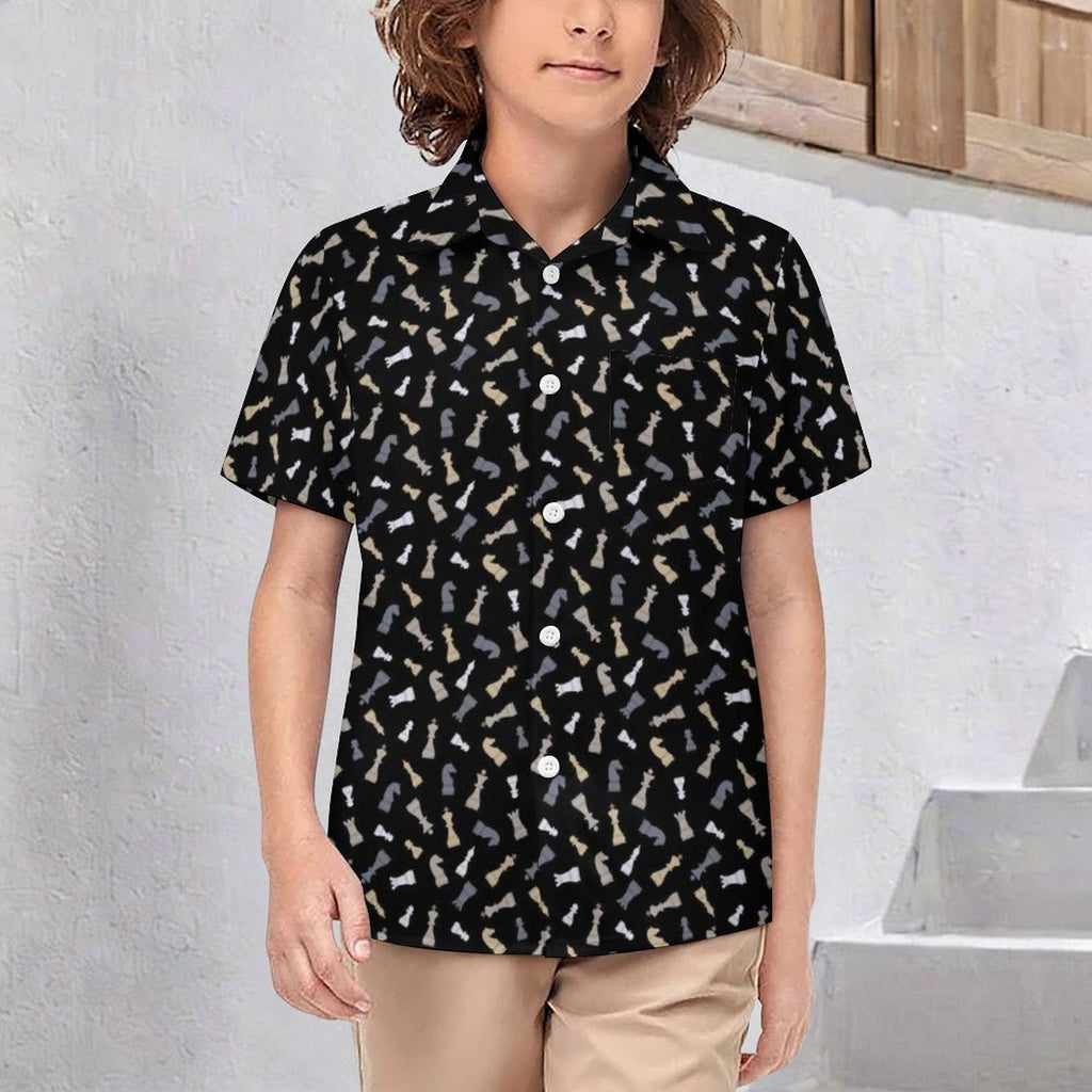 Chess Pattern Kids Youth Short Sleeve Button Up Shirt