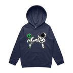 Alien And Astronaut Karate - Kids Hoodie Midnight Blue Kids Hoodie Printed In Australia