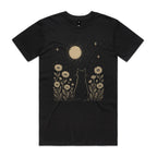 Whimsical Cat And Moon Men's AS Colour T-shirt Black Mens T-shirt animal Printed In Australia