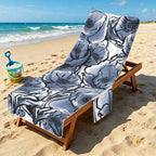 Blue And White Floral Beach Chair Towel Cover with Side Pockets